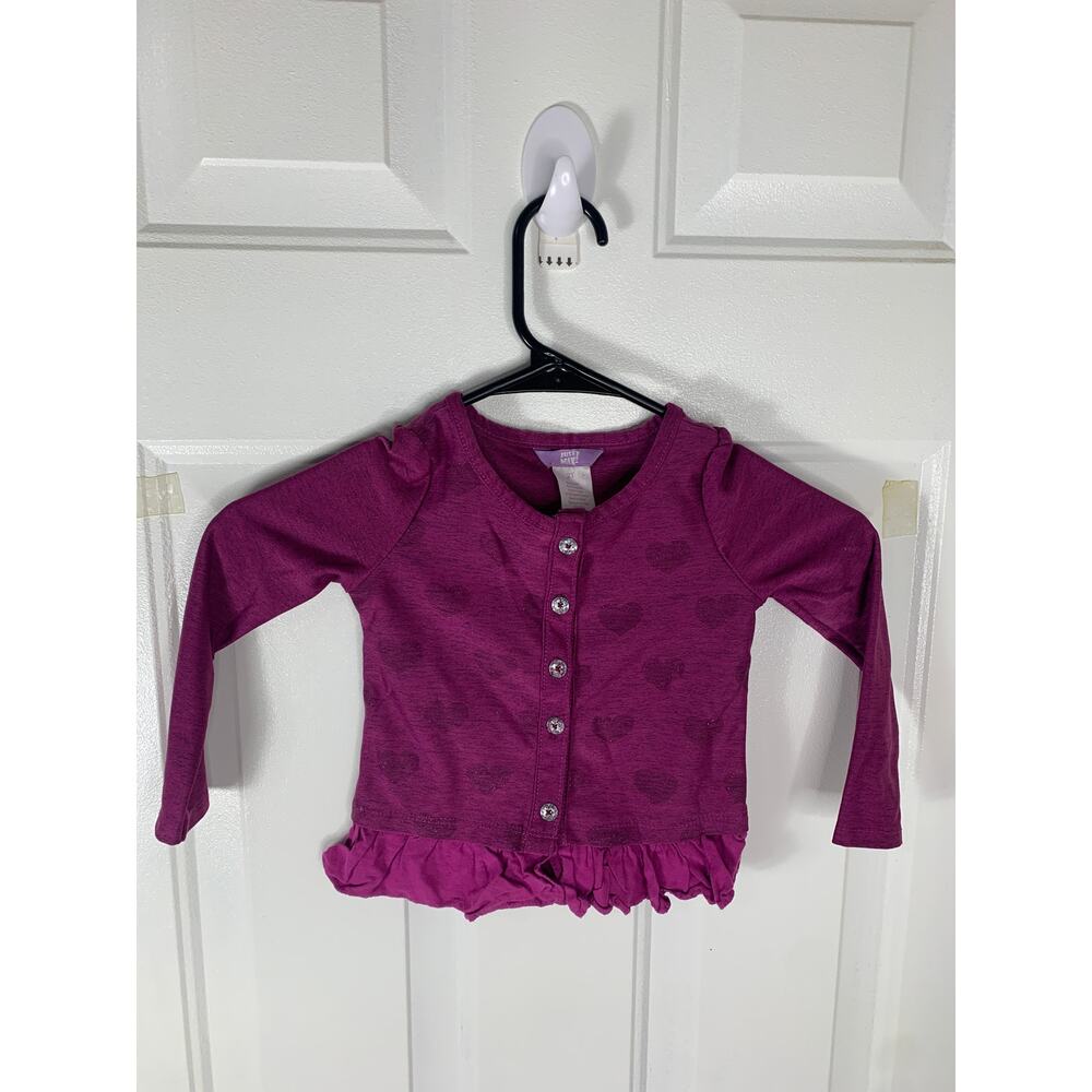 JUST MAX Toddler Girls Purple Heart Shirt 2T Long Sleeve w/ Buttons